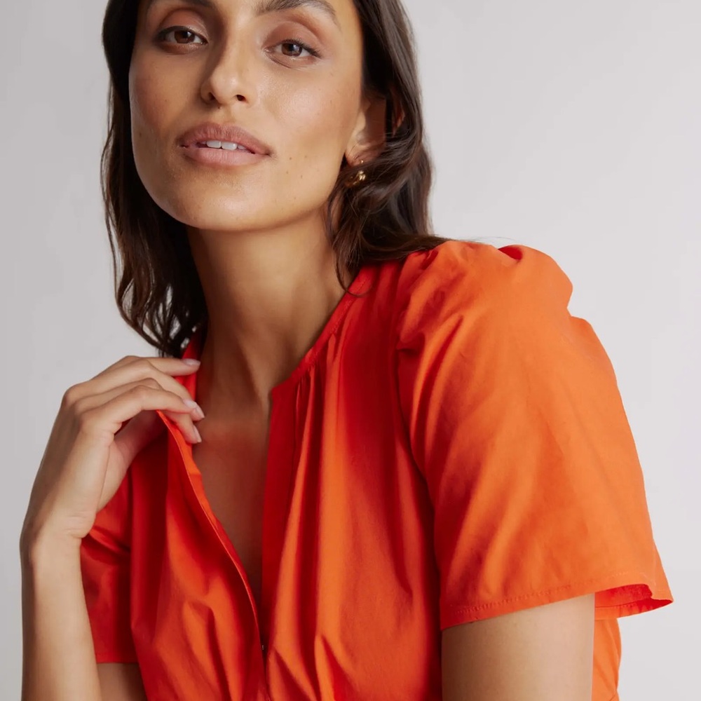 Quince 100% Organic Cotton Poplin Tiered Maxi Dress Orange Size S - Picture 5 of 13